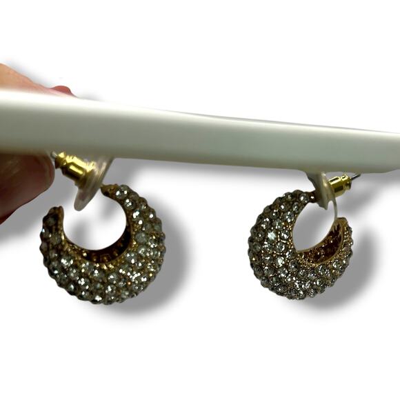 NEW And Now This 18K Gold Over Brass Small Pavé C-Hoop Earrings 0.85" - Picture 8 of 10